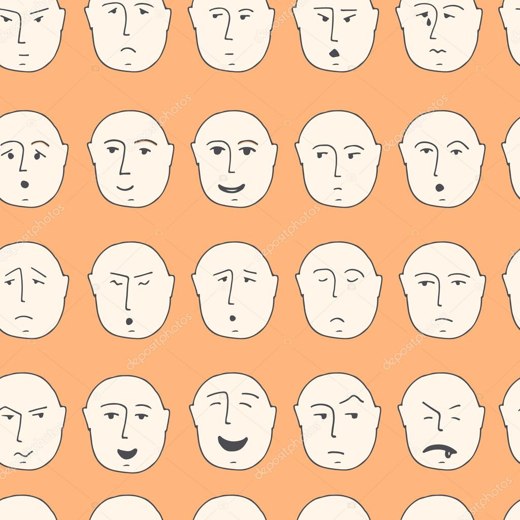 Cute seamless pattern with different facial expressions