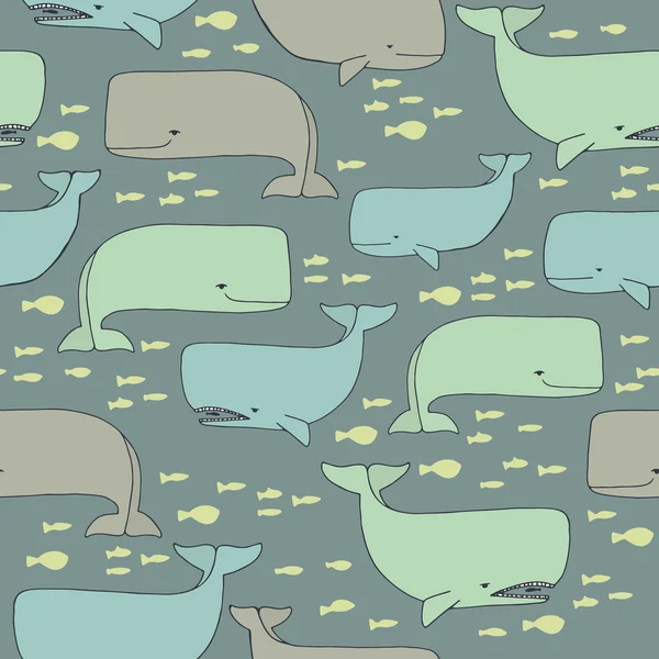 Cute whale seamless pattern — Stock Vector