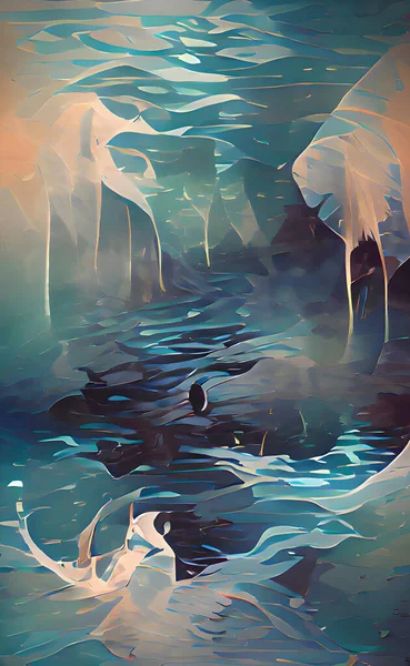 Abstract Digital Painting Interpreting Water Its Irregular Shapes Modern Art — Stock Photo, Image