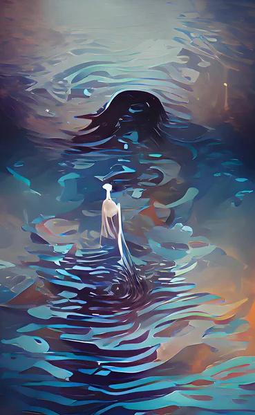 Suyu ve düzensiz şekillerini yorumlayan soyut dijital tablo. Modern sanatın yaratıcı geçmişi. Doku grafik kaynağı.