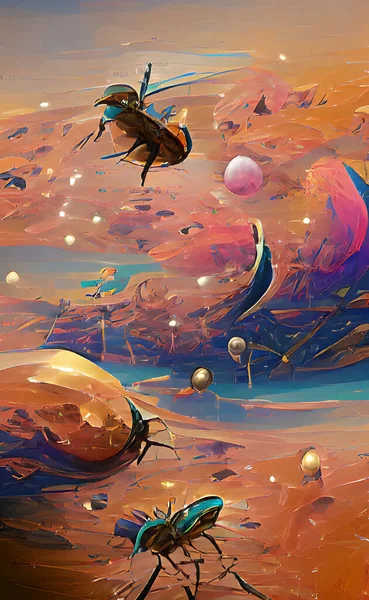 Peinture Numérique Abstraite Interprétant Les Insectes Les Planètes Art Moderne — Photo