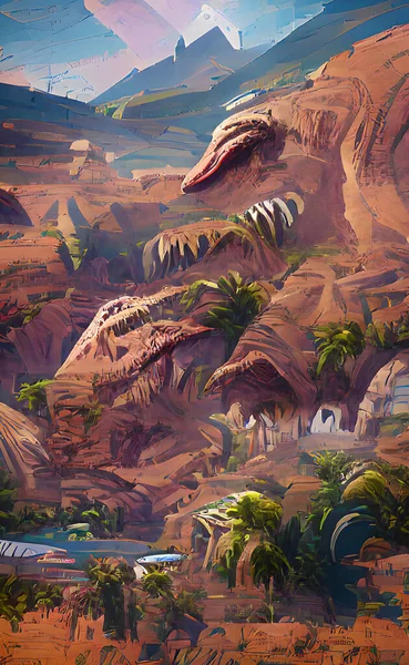 Abstract Digital Painting Jurassic World Modern Art Creative Background Texture — Stock Photo, Image