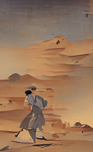 Pintura Digital Abstrata Caminhando Deserto Arte Moderna Fundo Criativo Textura — Fotografia de Stock