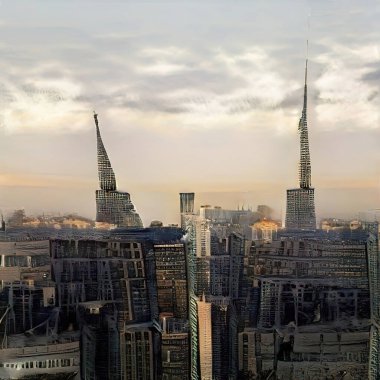 Soyut dijital illüstrasyon; karanlık fütüristik manzara, kıyamet sonrası sahne.