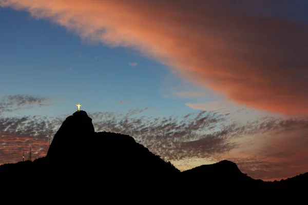 Pôr do sol Cristo Redentor Corcovado Rio de Janeiro — Fotografia de Stock