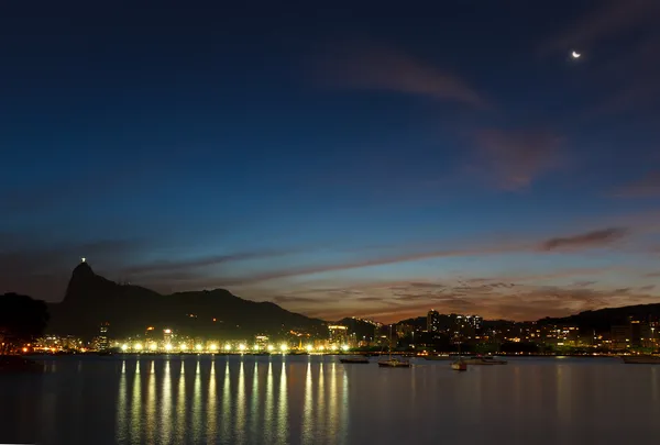 Corcovado Christ The Redeemer sunset night moon, Rio de Janeiro — Stock Photo, Image