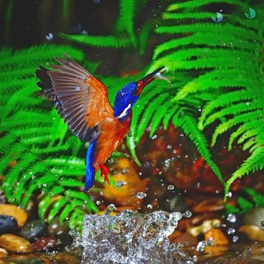 Mavi kulaklı erkek kingfisher