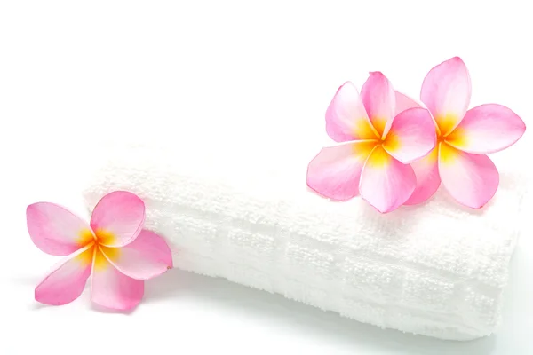 Pink Plumeria with towel — Stock Photo, Image