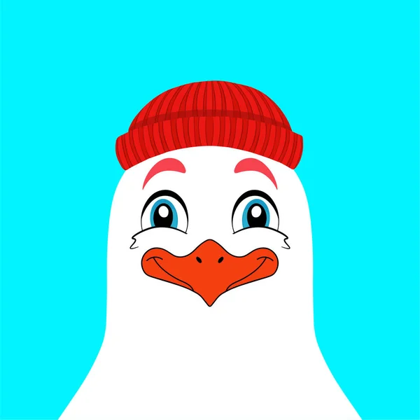 Seagull Red Cap Blue Background — Stockvektor