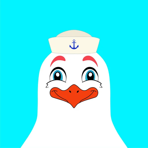 Cute Seagull Sailor Vector Illustration Poster Animals Kids Collection Postcards — Stockvektor