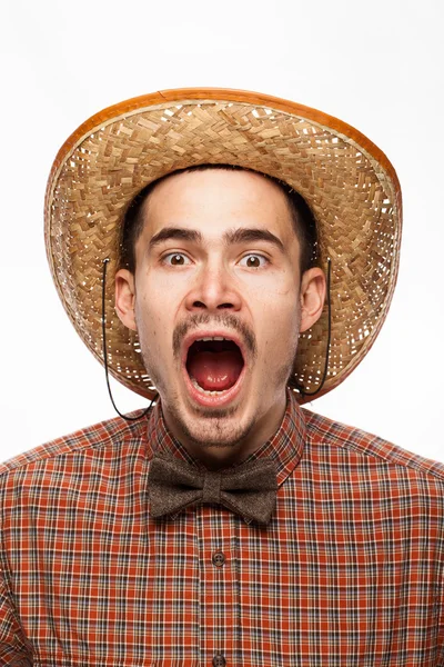 Retrato engraçado de um homem com emoção no rosto — Fotografia de Stock