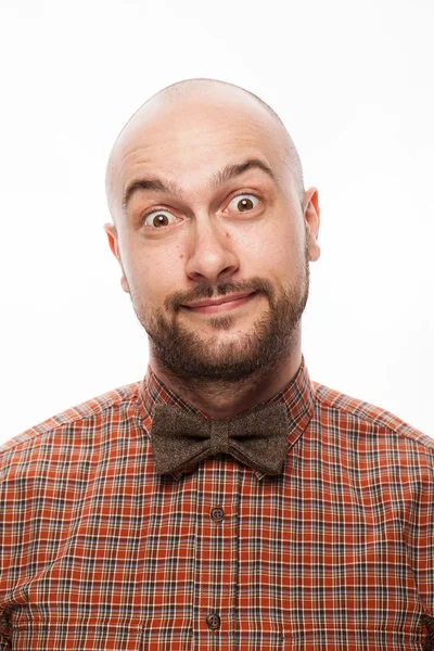 Funny portrait of a man with emotion on her face in the studio — Stock Photo, Image