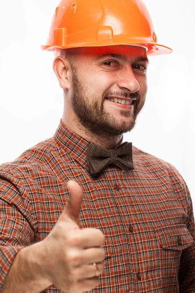 Grappige portret van een man met emotie op haar gezicht in de studio — Stockfoto