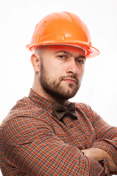 Grappige portret van een man met emotie op haar gezicht in de studio — Stockfoto