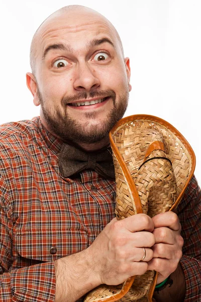 Divertente ritratto di un uomo con emozione sul viso — Foto Stock