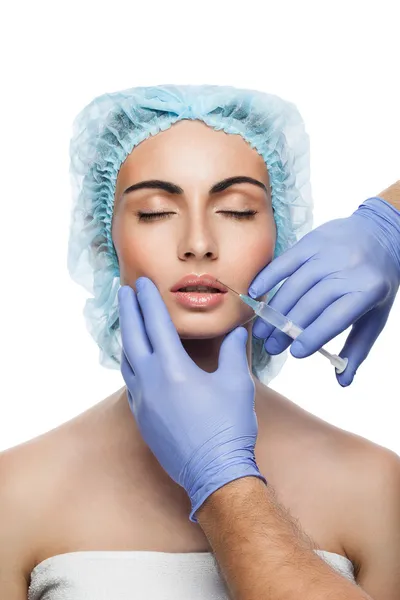 Estetyczna botox wstrzykiwań na twarz ładna kobieta — Zdjęcie stockowe