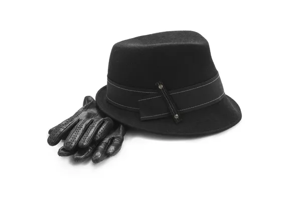 Czarny kapelusz i rękawice — Zdjęcie stockowe