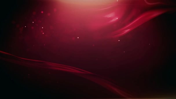 Rode Achtergrond Met Glinsterende Deeltjes Zwevende Linten — Stockvideo