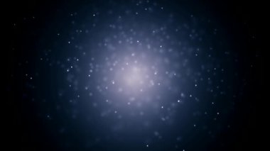 Sunum, logo ve modelleme için yüzen noktalar içeren koyu mavi soyut arkaplan