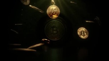 Koyu arkaplanda altın bitcoin. Model.