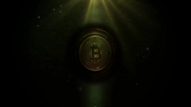 Golden Motion Bitcoins Dark Background Mockup — Stock Video