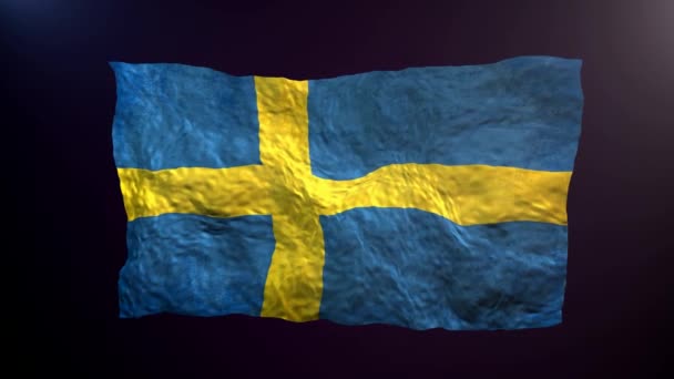 Zwaaien Zweedse Vlag Donkere Achtergrond — Stockvideo