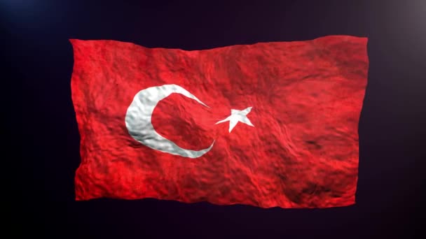Κυματίζοντας Σημαία Της Τουρκίας Σκούρο Φόντο — Αρχείο Βίντεο