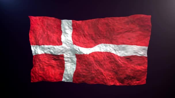 Ondeando Bandera Dinamarca Sobre Fondo Oscuro — Vídeo de stock