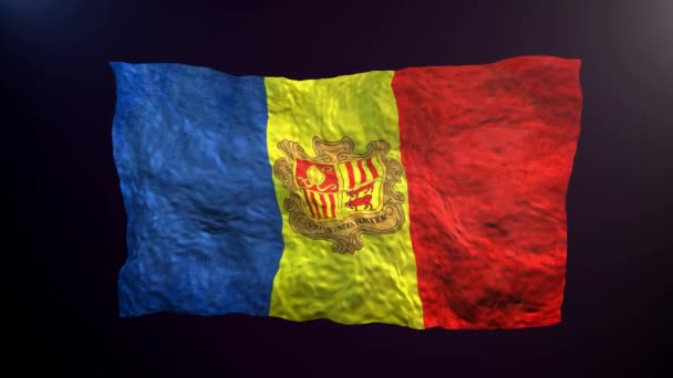 Schwingende Andora Flagge Auf Dunklem Hintergrund — Stockvideo