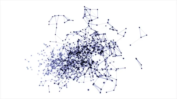 Beyaz zemin üzerinde mavi noktaların ve çizgilerin soyut hareketi