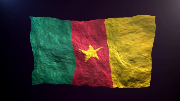 Κυματίζοντας Σημαία Του Καμερούν Σκούρο Φόντο — Αρχείο Βίντεο