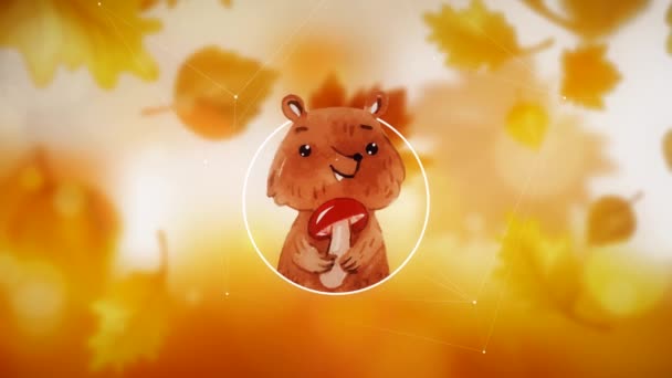 秋の風景とクマのキノコ アニメーションを保持 — ストック動画