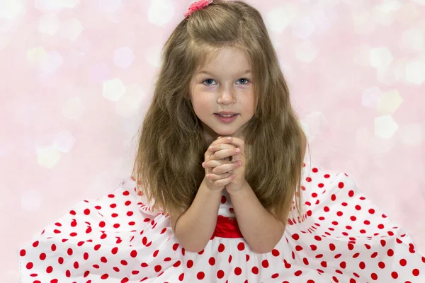 The lovely girl, in a dress "in peas". Boke — Stock Photo, Image