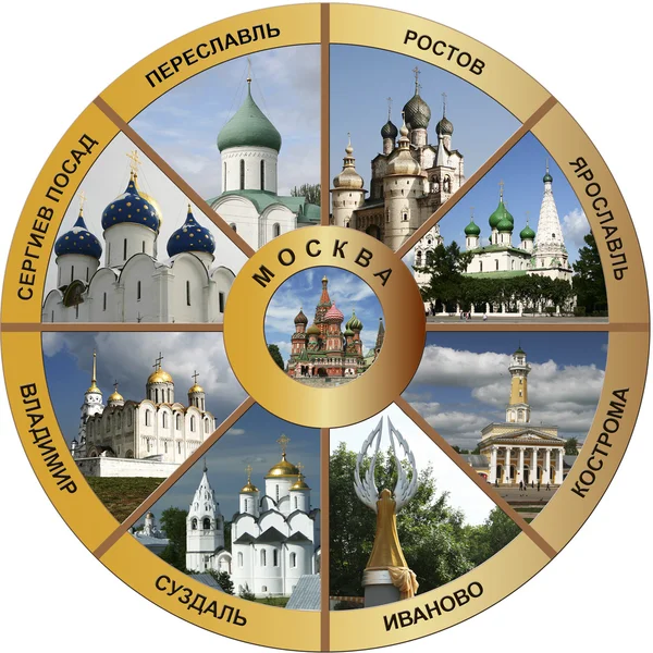 "俄罗斯的金戒指"-突出的旅游景点的拼贴 — 图库照片#