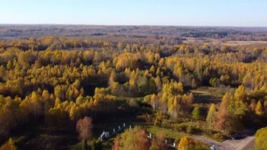 Sonbahar ormanının üzerinde uçarken