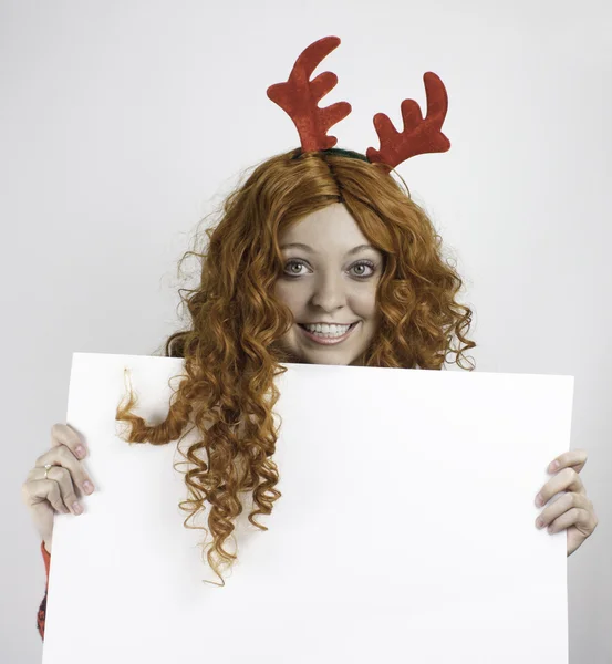 Woman holding blank sign — Stock Photo, Image