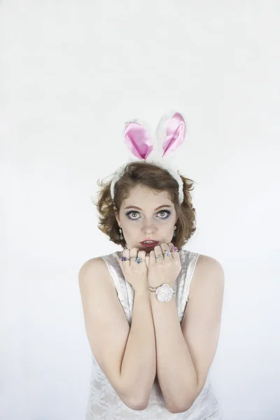 Woman wearing rabbit ears — Stock Photo, Image