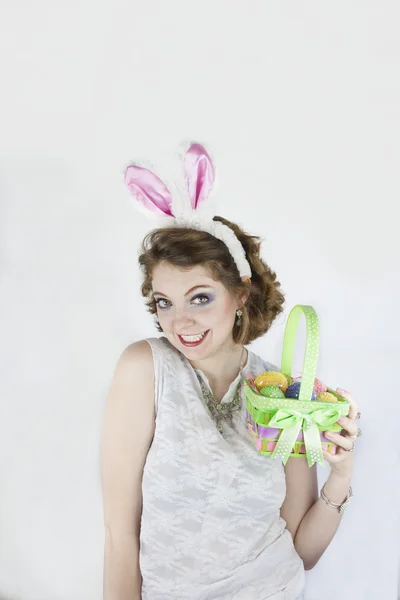 Woman holding Easter basket — Stock Photo, Image