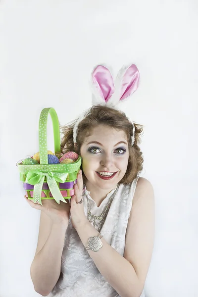 Woman holding Easter basket — Stock Photo, Image