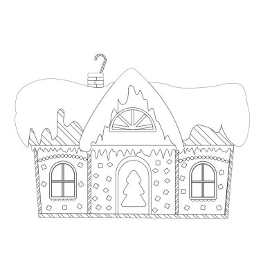 Boyama kitabı Noel perisi evi. Beyaz arka planda kapalı bir çizim ile Noel çizimi. Yaratıcılık, oyunlar, kapaklar, ağ için.