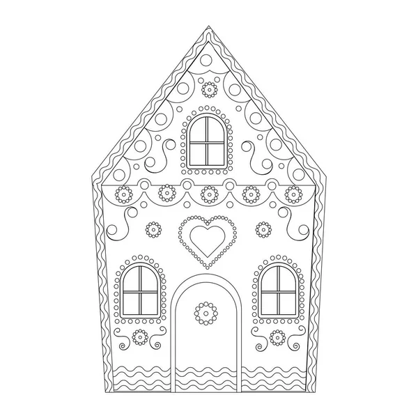 Livro Colorir Gingerbread House Doces Natal Fundo Branco Para Jogo — Vetor de Stock