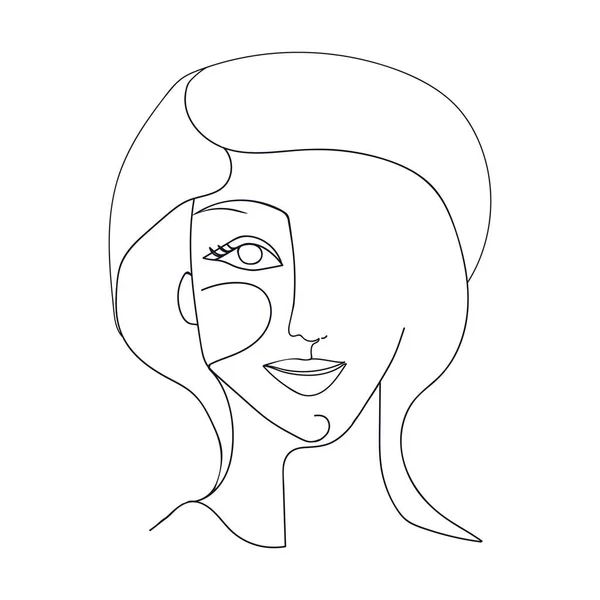 Abstrakte Zeichnung Eines Schönen Lächelnden Mädchens Gezeichnet Einer Linie Porträt — Stockvektor