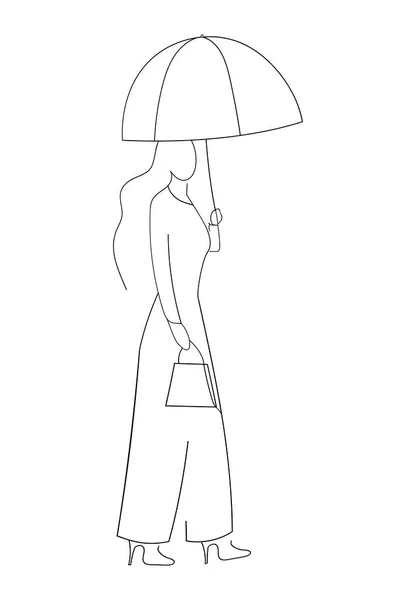 Abstrakte Zeichnung Eines Schönen Mädchens Das Unter Einem Regenschirm Mit — Stockvektor