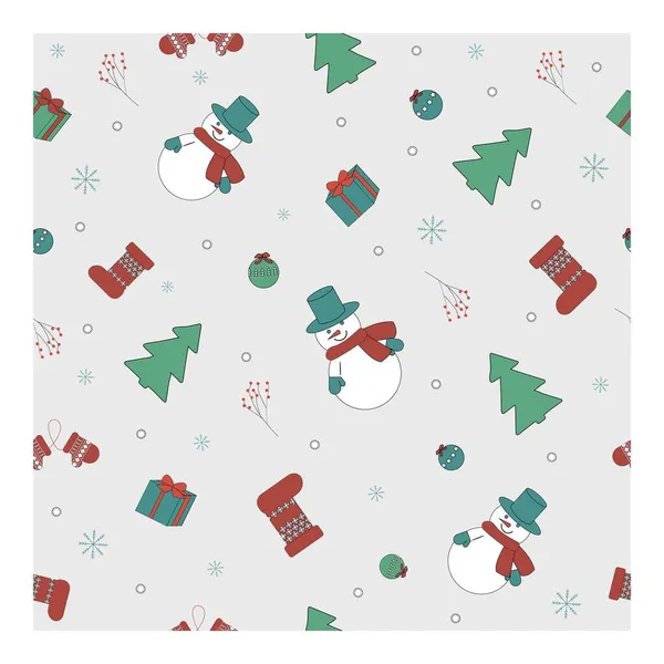 Seamless Vector Christmas Pattern Christmas Texture Fabulous Snowmen Christmas Trees — Stock Vector