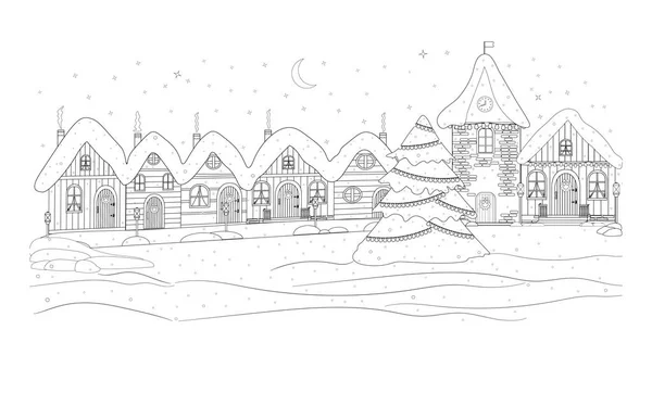 Розмальовка Дивовижне Чарівне Місто Вночі Перед Різдвом Новим Роком Засніжені — стоковий вектор