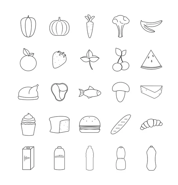 Vector Isolated Icons Food Food Web Mobile Application Set Linear — Stock Vector