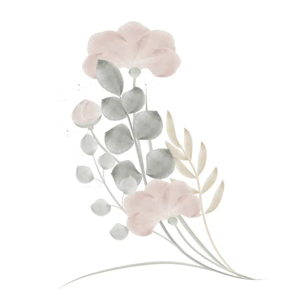 Ilustração Vetorial Clipart Vegetação Flores Isoladas Fundo Branco Flores Abstratas — Vetor de Stock