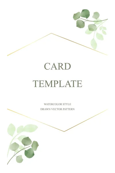 Modèle Carte Feuilles Vertes Sur Fond Blanc Invitation Mariage Carte — Image vectorielle