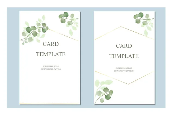 Groen Blad Gouden Geometrische Design Elementen Aquarel Bruiloft Een Set — Stockvector