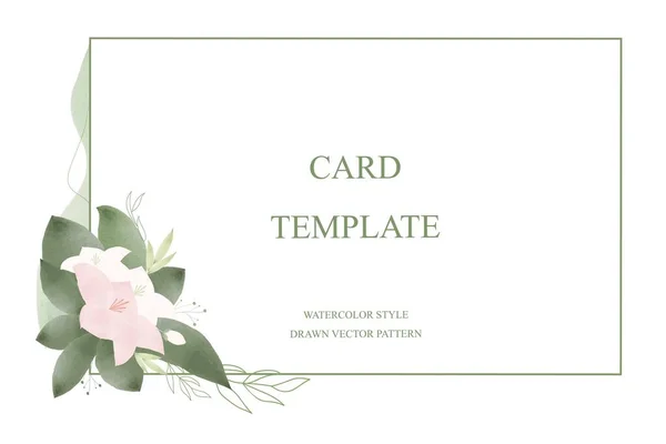 一张卡片和一个婚礼的邀请函 除了日期之外 还有一张信封明信片 精致的水彩画 粉色和白色的抽象花朵 绿叶繁茂 — 图库矢量图片